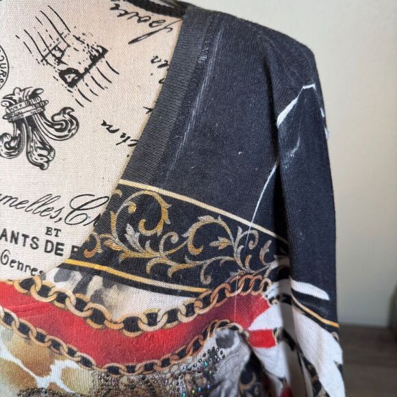 Vintage Cache Y2k Long Sleeve Lightweight Blouse Rhinestone Animal Print Size M - Picture 4 of 10